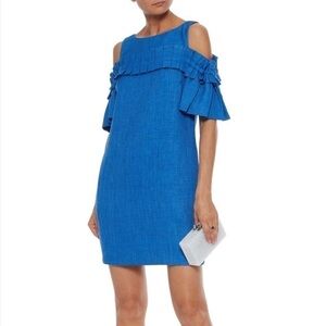 Badgley Mischka Blue Ruffle Sleeve Cold Shoulder woven dress size 4